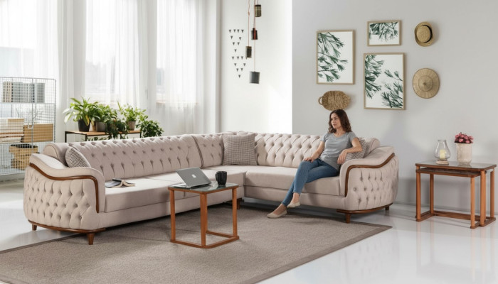 Narożnikowa kanapa Żywy krajobraz Chesterfield Couch Podkładka Sofa Couchen Meble