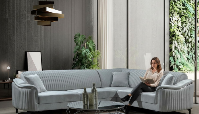 Materiał Narożnikowa kanapa Sofa w kształcie litery L Podkładka Włókienniczy Zestaw narożny Aksamit Szary 310x240