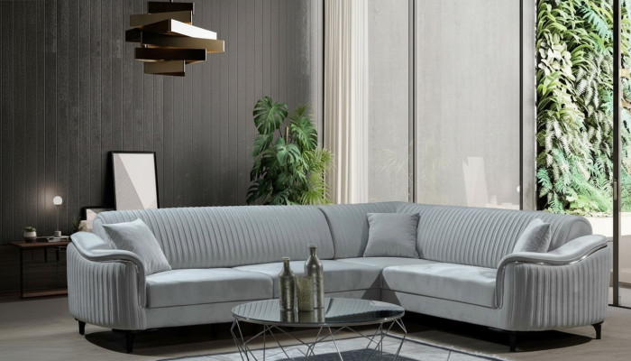 Materiał Narożnikowa kanapa Sofa w kształcie litery L Podkładka Włókienniczy Zestaw narożny Aksamit Szary 310x240
