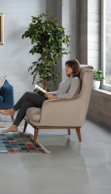 Beżowy Design Fotel Jednoosobowy Salon Włókienniczy Styl Meble Drewniane