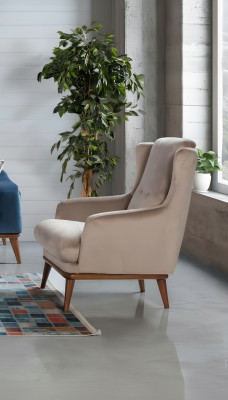 Beżowy Design Fotel Jednoosobowy Salon Włókienniczy Styl Meble Drewniane