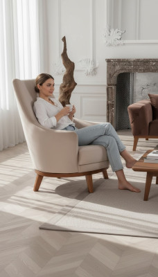 Fotel Podkładka Meble Salon Jednoosobowy Relaks Włókienniczy Fotel Lounge Beżowy