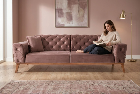 Brązowa kanapa Chesterfield Elegancka sofa do salonu Meble do siedzenia Aksamit