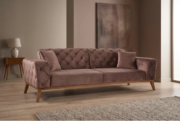Brązowa kanapa Chesterfield Elegancka sofa do salonu Meble do siedzenia Aksamit