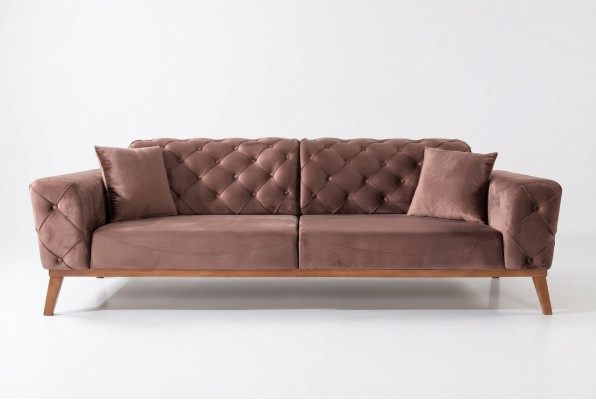 Brązowa kanapa Chesterfield Elegancka sofa do salonu Meble do siedzenia Aksamit