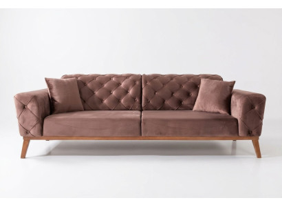 Brązowa kanapa Chesterfield Elegancka sofa do salonu Meble do siedzenia Aksamit