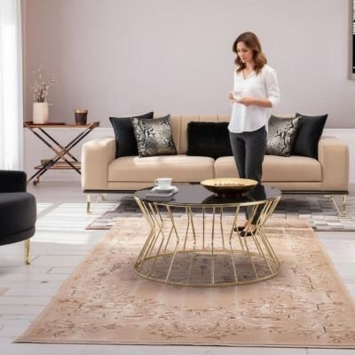 Nowoczesna Sofa 3-osobowa Salonowa Kanapa Design Meble Metal Beżowa Podkładka