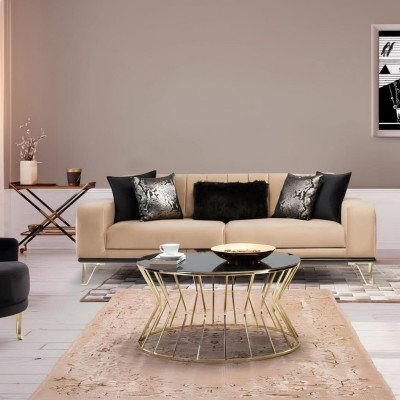 Nowoczesna Sofa 3-osobowa Salonowa Kanapa Design Meble Metal Beżowa Podkładka
