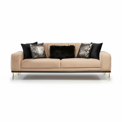 Nowoczesna Sofa 3-osobowa Salonowa Kanapa Design Meble Metal Beżowa Podkładka