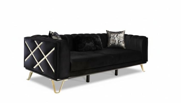 Luksusowa Sofa 3-osobowa Kanapy Trzyosobowe Włókienniczy Meble Czarny Aksamite