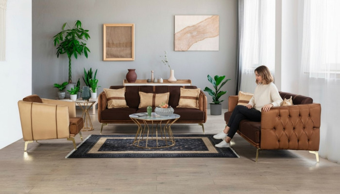 Zestaw sofowy Sofa Ustawić 3+3+1 miejsce siedzące Fotel Chesterfield trzyosobowy