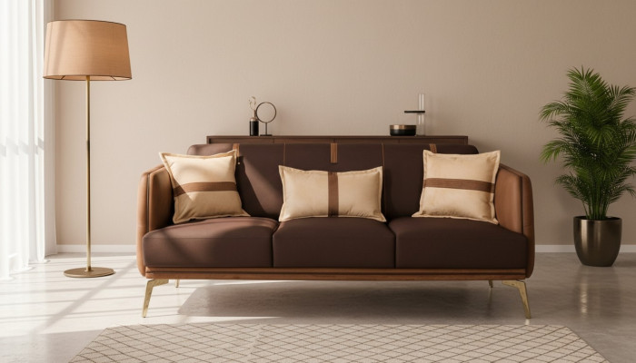 Sofa trzyosobowa 3 miejsce do siedzenia Sofy Siedziba Materiał Styl Nowoczesny Włókienniczy Kanapy Meble Brąz