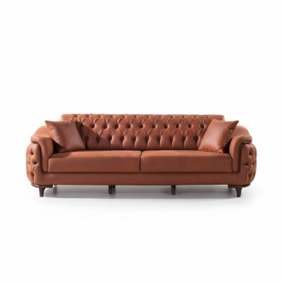 Pomarańczowa Sofa Chesterfield Sofa Trzyosobowa Meble Aksamit Drewno Podkładka na siedzisko