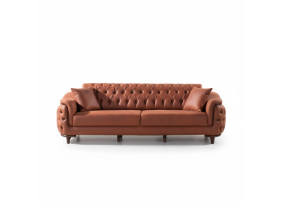 Pomarańczowa Sofa Chesterfield Sofa Trzyosobowa Meble Aksamit Drewno Podkładka na siedzisko