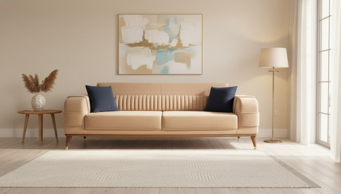 Nowoczesna Sofa 3 miejsce do siedzenia Kolor Beżowy Sofy Salon Design Style Drewno