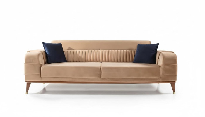 Nowoczesna Sofa 3 miejsce do siedzenia Kolor Beżowy Sofy Salon Design Style Drewno