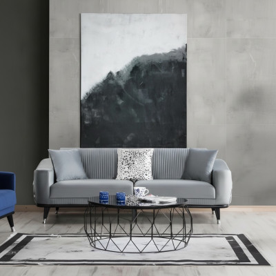 Szary Design Kanapa Sofa Aksamit Trzyosobowa Luksusowe Kanapy Meble Sofy Materiał Włókienniczy