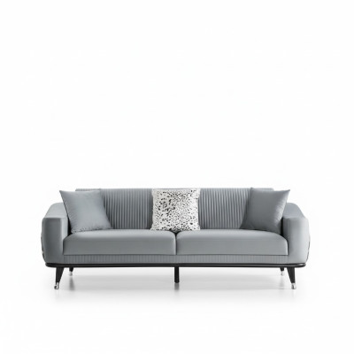 Szary Design Kanapa Sofa Aksamit Trzyosobowa Luksusowe Kanapy Meble Sofy Materiał Włókienniczy
