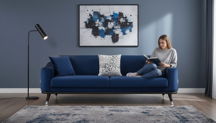 Niebieska designerska kanapa trzyosobowa luksusowa sofa Aksamit Möble Material Włókienniczy