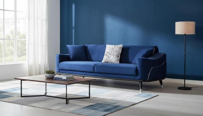 Niebieska designerska kanapa trzyosobowa luksusowa sofa Aksamit Möble Material Włókienniczy
