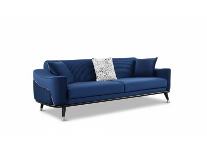 Niebieska designerska kanapa trzyosobowa luksusowa sofa Aksamit Möble Material Włókienniczy
