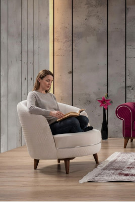 Beżowy Elegancki Fotel Jednoosobowy Design Salon Podkładka Meble