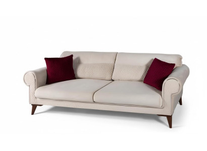 Sofa trzyosobowa 3 miejsce do siedzenia Materiał beżowa kanapa rozkładana duża Podkładka Drewno designerska nowa