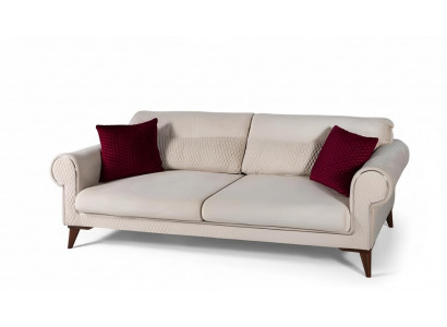 Sofa trzyosobowa 3 miejsce do siedzenia Materiał beżowa kanapa rozkładana duża Podkładka Drewno designerska nowa
