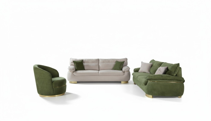 Zestaw sofowy 3+3+1 miejsce do siedzenia Sofa szara Kanapa Podkładka Ustawić Materiał Meble