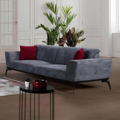 Sofa 3 miejsce do siedzenia Sofy Materiał szary Włókienniczy Podkładka Salon Włókienniczy Szary