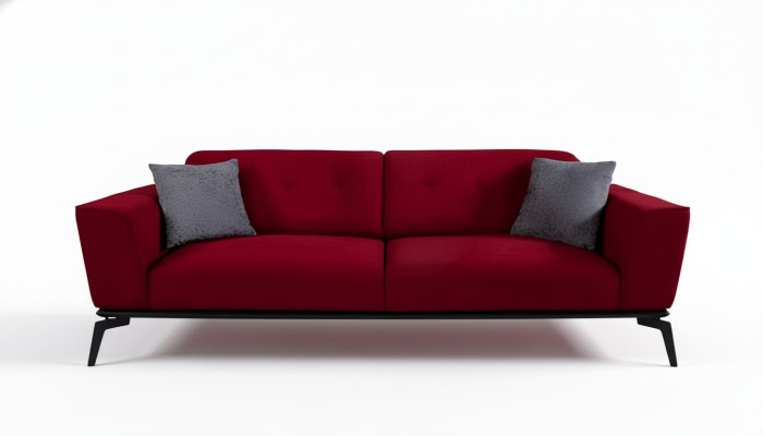 Nowoczesna Sofa 3 miejsce do siedzenia Włókienniczy Burgundowa Kanapa Podkładka Trzyosobowa Czerwona