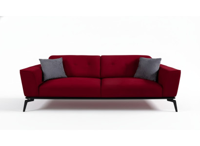 Nowoczesna Sofa 3 miejsce do siedzenia Włókienniczy Burgundowa Kanapa Podkładka Trzyosobowa Czerwona