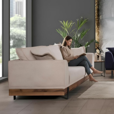 Sofa do Salonu 3 miejsce do siedzenia Beżowa Włókienniczy Sofy Kanapa Podkładka Meble