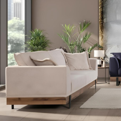 Sofa do Salonu 3 miejsce do siedzenia Beżowa Włókienniczy Sofy Kanapa Podkładka Meble