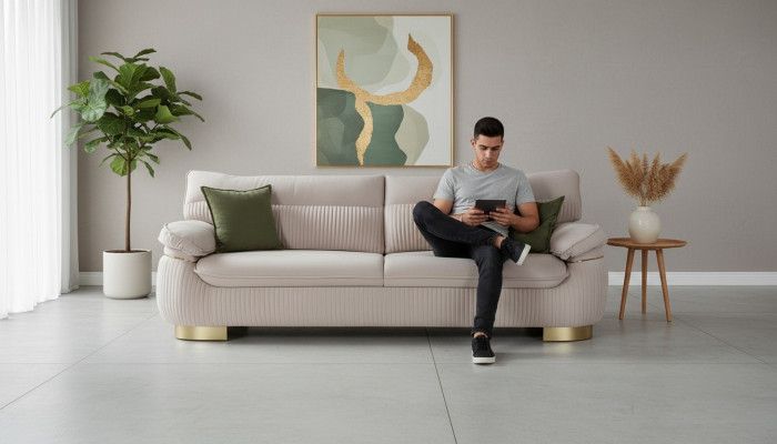 Nowoczesne Sofy 3 Siedziba Soft Couch Podkładka Design Living Room Beżowa