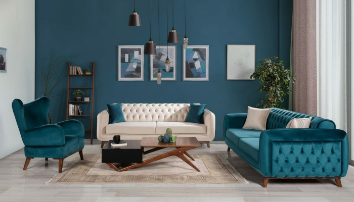 Sofy Zestaw 3+3+1 Podkładka Sofa Materiałowa Salon Chesterfield 3-częściowa