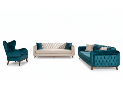 Sofy Zestaw 3+3+1 Podkładka Sofa Materiałowa Salon Chesterfield 3-częściowa