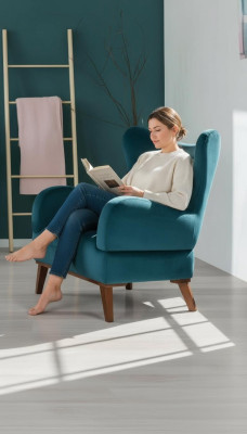 Fotel 1 miejsce siedzące Design Living Room Podkładka Drewno Modern Turkus
