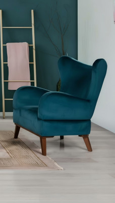 Fotel 1 miejsce siedzące Design Living Room Podkładka Drewno Modern Turkus