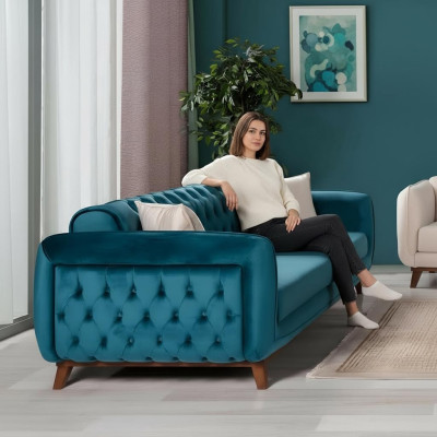 Design Kanapa 3 miejsce do siedzenia Sofa trzyosobowa Podkładka Materiał Turkis poduszka do siedzenia
