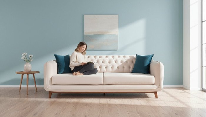 Sofa Trzyosobowa Sofa Tapicerowana Materiał Meble Beżowy Biały Aksamit