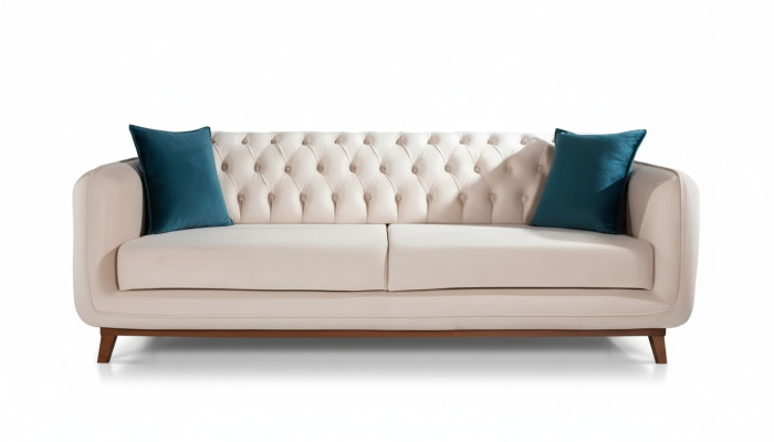 Sofa Trzyosobowa Sofa Tapicerowana Materiał Meble Beżowy Biały Aksamit