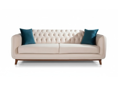 Sofa Trzyosobowa Sofa Tapicerowana Materiał Meble Beżowy Biały Aksamit