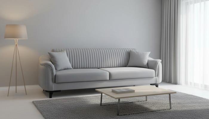Szara Kanapa Salonowa Trzyosobowa Sofa z Poduszką Meble Aksamit Drewno