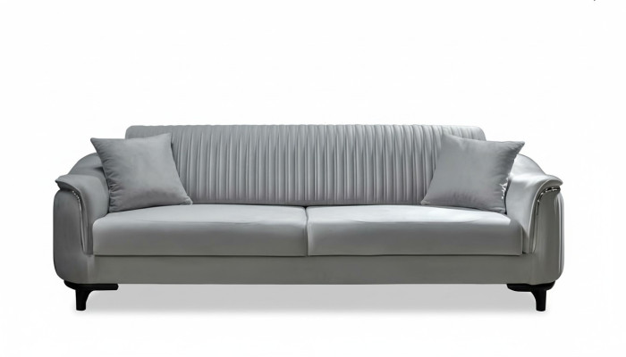 Szara Kanapa Salonowa Trzyosobowa Sofa z Poduszką Meble Aksamit Drewno