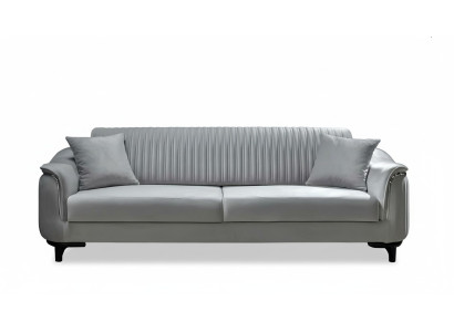 Szara Kanapa Salonowa Trzyosobowa Sofa z Poduszką Meble Aksamit Drewno