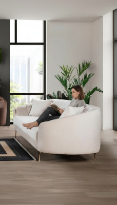 Sofa 3 miejsce do siedzenia Włókienniczy Sofy Kanapa Podkładka Meble Nowoczesny Trzyosobowy Beżowy Aksamit