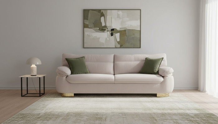 Sofa Trzyosobowa 3 Siedziba Sofa Kanapy Materiał Couch Meble Modern Aksamit Soft Beige