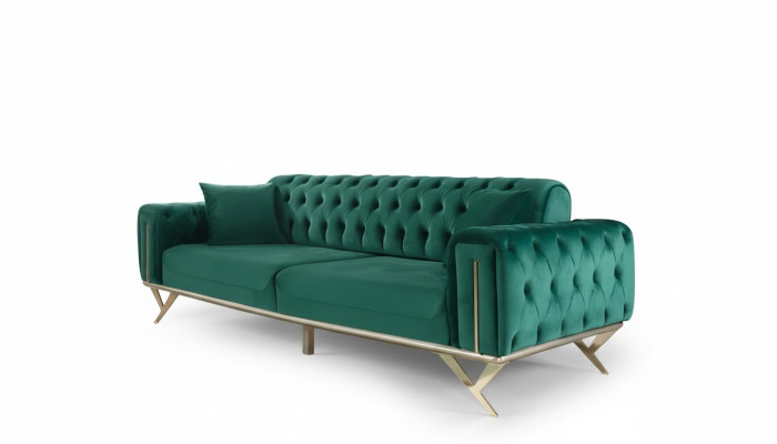 Sofa trzyosobowa Chesterfield zielona Sofa tapicerowana Meble Aksamit Drewno