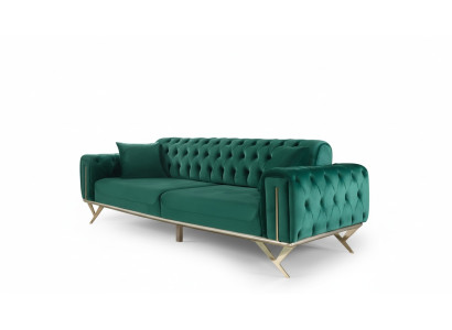 Sofa trzyosobowa Chesterfield zielona Sofa tapicerowana Meble Aksamit Drewno